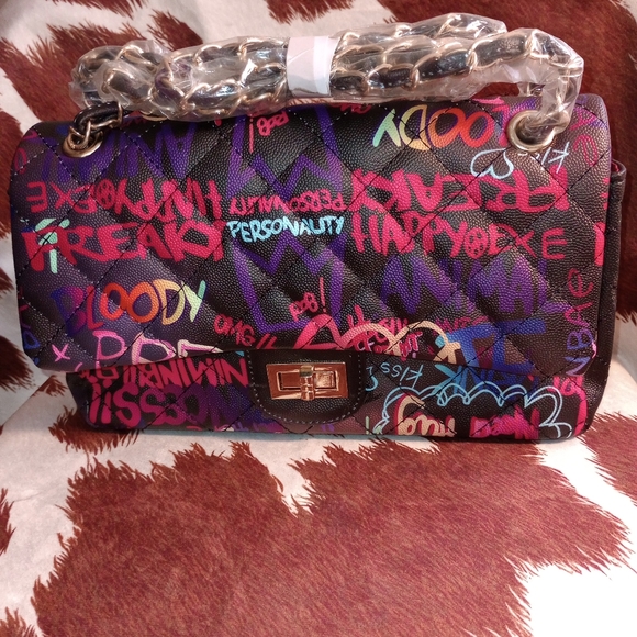 Handbags - NWOT Vgan leather graffiti shoulder bag